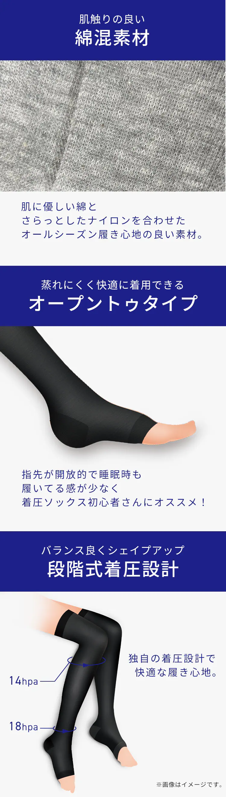 おやすみ綿混ナイロンオーバーニー(2足組) グレー MP-OV2042 M【代引き不可】1