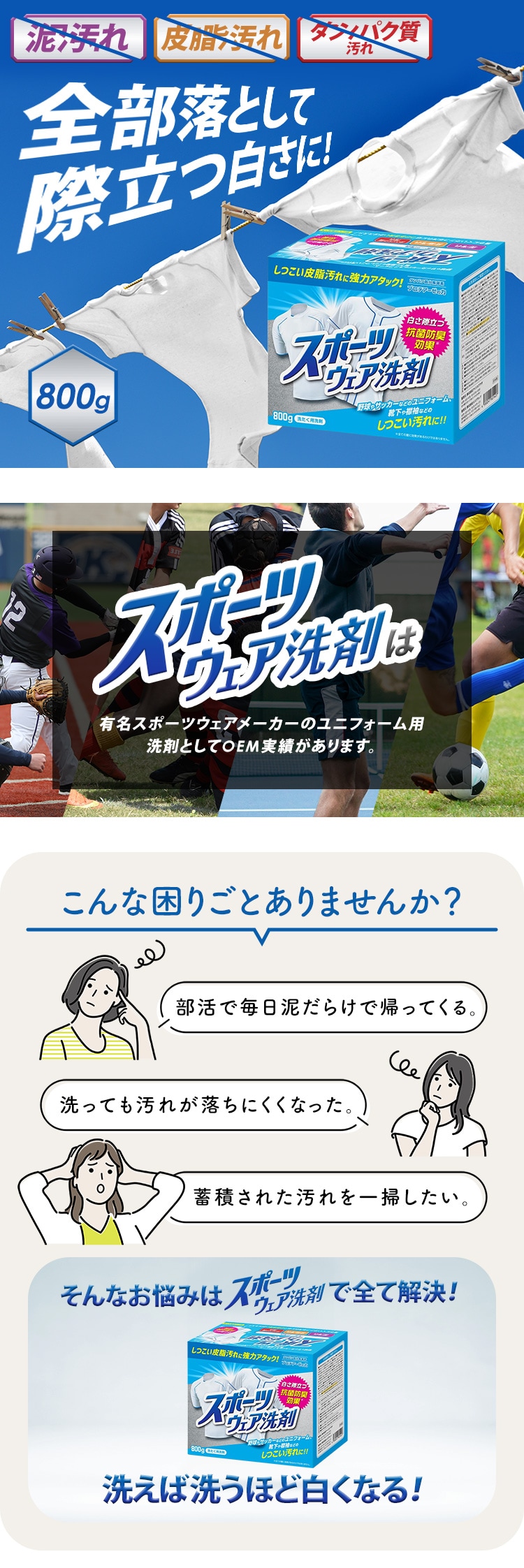 スポーツ衣類用洗剤 抗菌プラス 800g 0