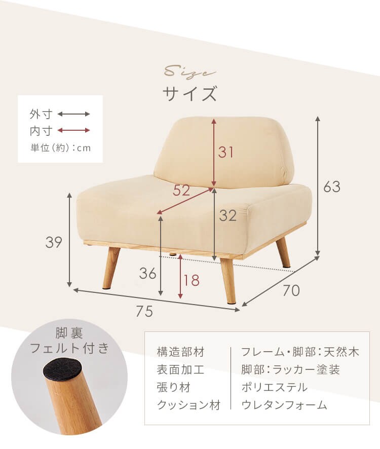 ソファ 1人掛け リンドラ アームレス ライトグレー9