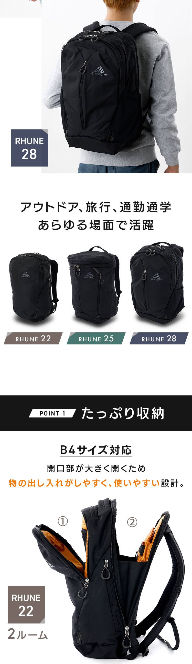 Gregory RHUNE 25 CARBON BLACK RHUNE 25【プラザセレクト】1
