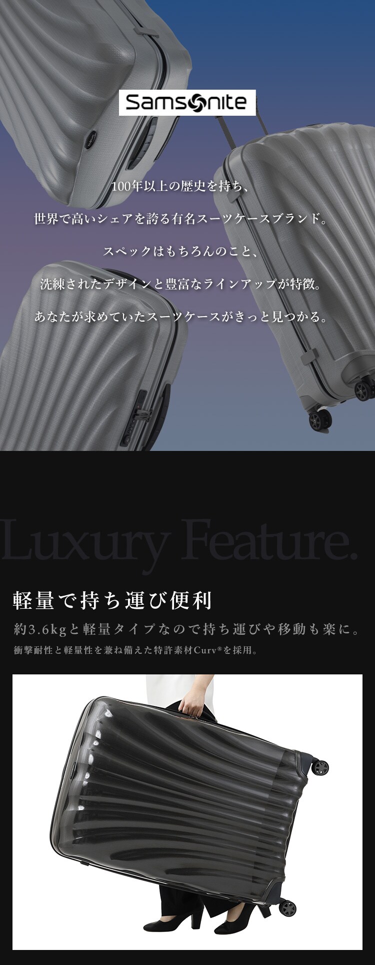 スーツケース サムソナイト 144L 10泊以上 ダブルキャスター C-lite SPINNER 86/33 122863-1041 ブラック2