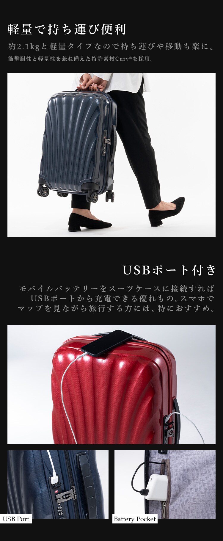 スーツケース サムソナイト 36〜42L 1〜3泊 機内持ち込み可能 ダブルキャスター 拡張機能付き C-lite SPINNER 55/20 EXP ブラック3