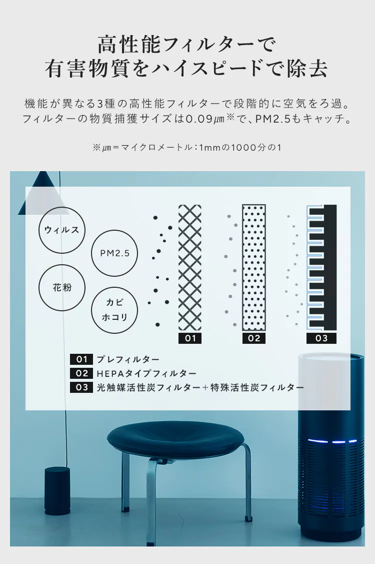 cado 空気清浄機(26畳) LEAF320i インディゴブラック【プラザセレクト】2