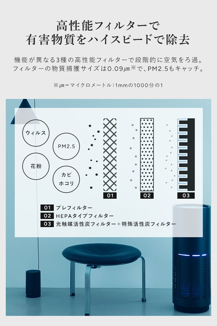 cado 空気清浄機(26畳) LEAF320i インディゴブラック【プラザセレクト】2