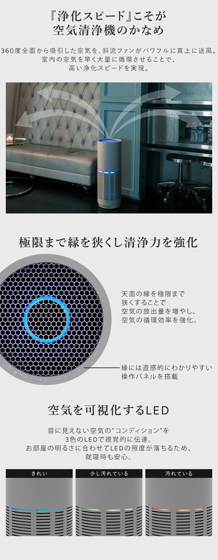 cado 空気清浄機(26畳) LEAF320i インディゴブラック【プラザセレクト】3