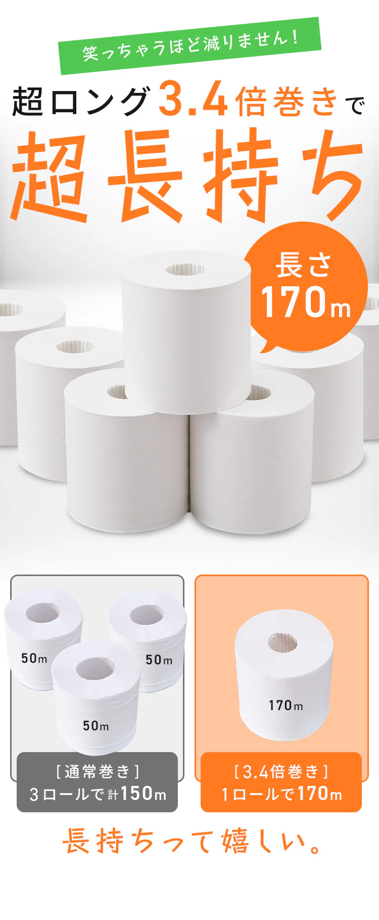 【48ロール】トイレットペーパー シングル 再生紙 スマートエール 芯なし1