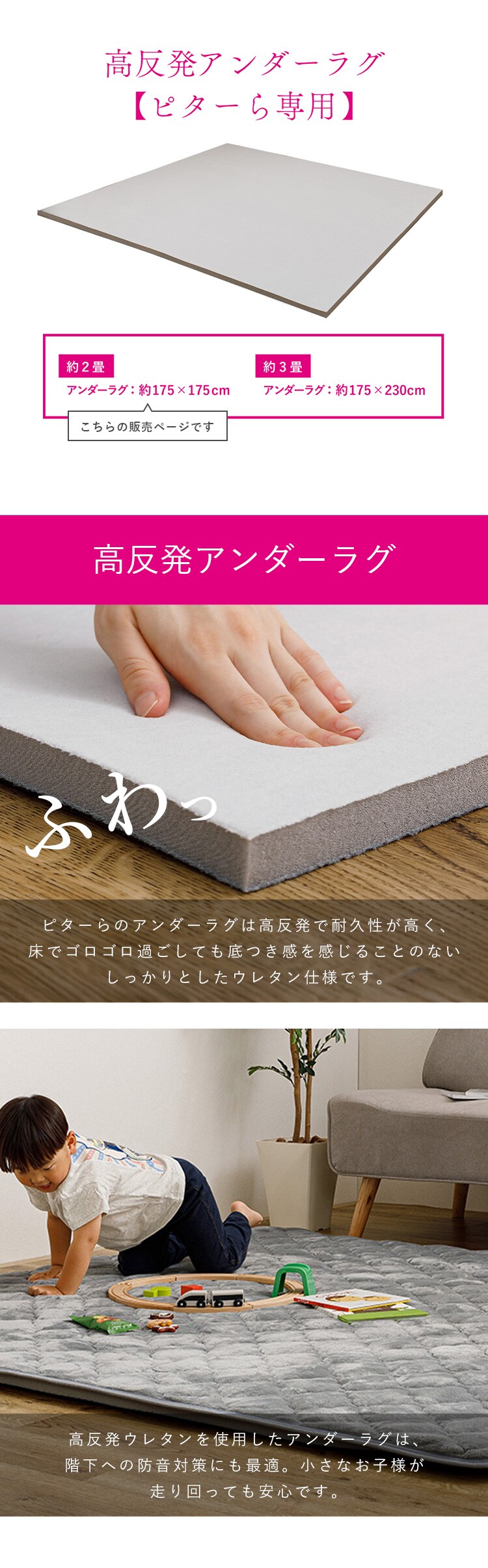 ピタ―ら　20mm高反発のアンダーラグ　2畳用 270609420 【時間指定不可】【プラザセレクト】【代引き不可】3