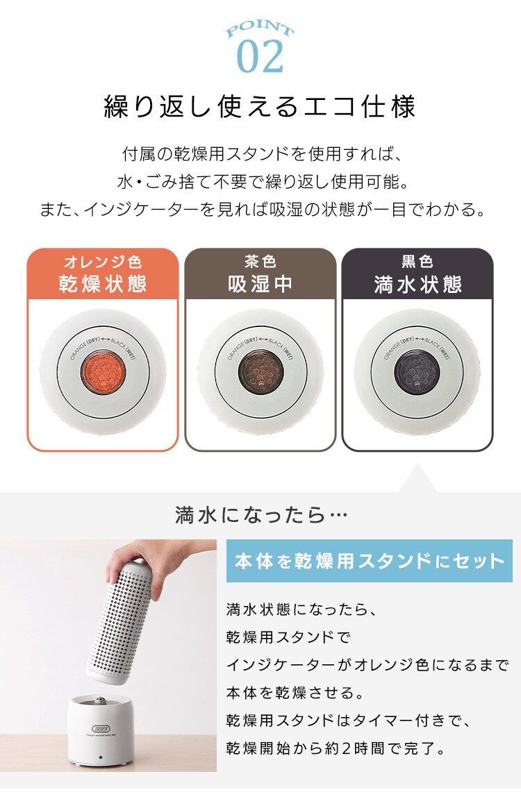 ラドンナ Toffyコンパクトリユース除湿器 HW-DH1-AW アッシュホワイト【プラザセレクト】3