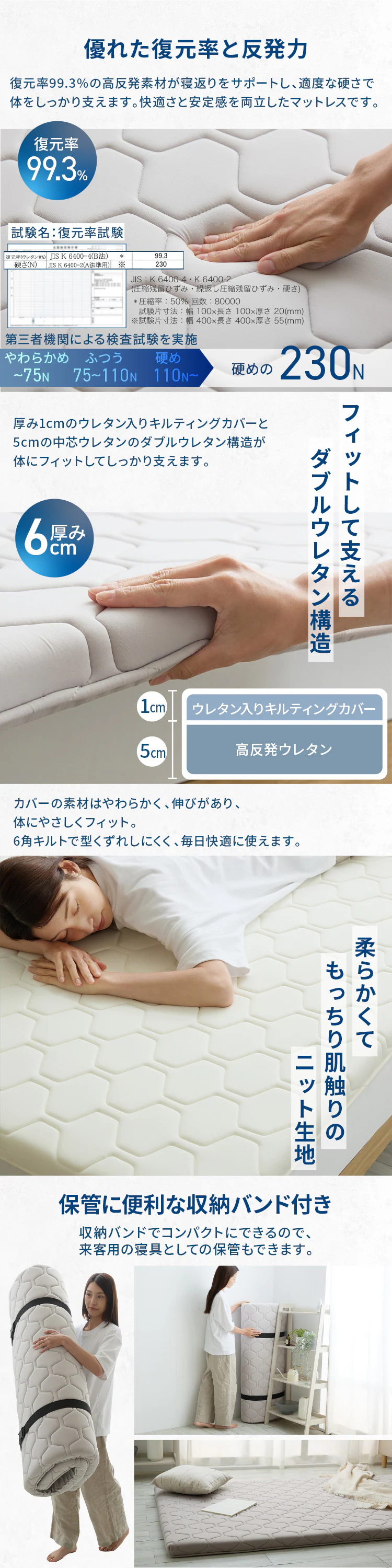 洗えるウレタンマットレス シングル ライトグレー【プラザセレクト】1