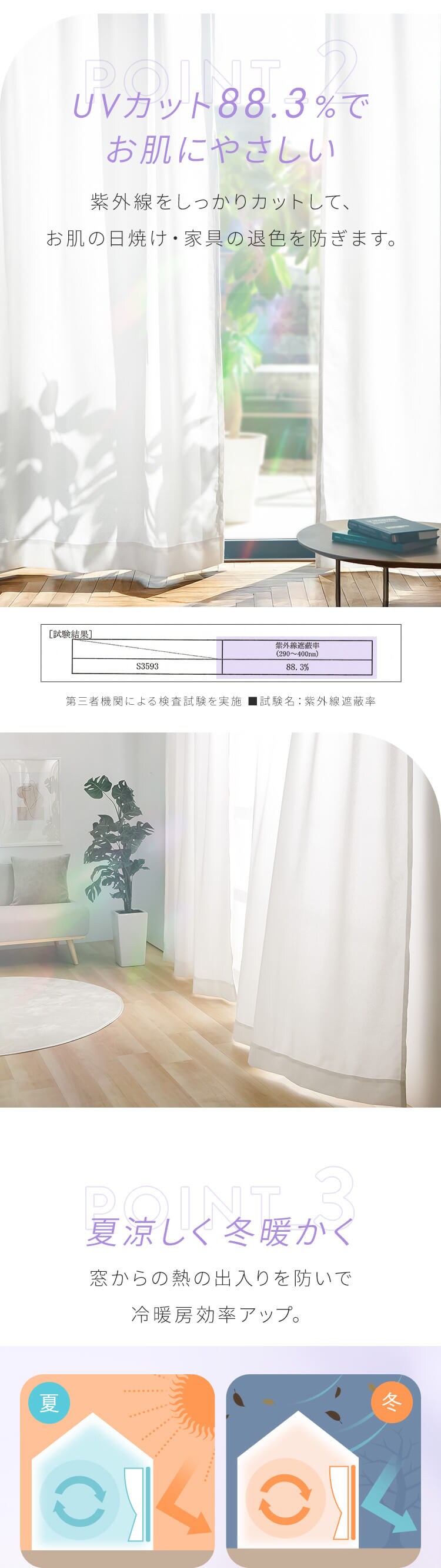 レースカーテン ２枚組 遮熱 遮像 UVカット 幅100cm×丈133cm　4