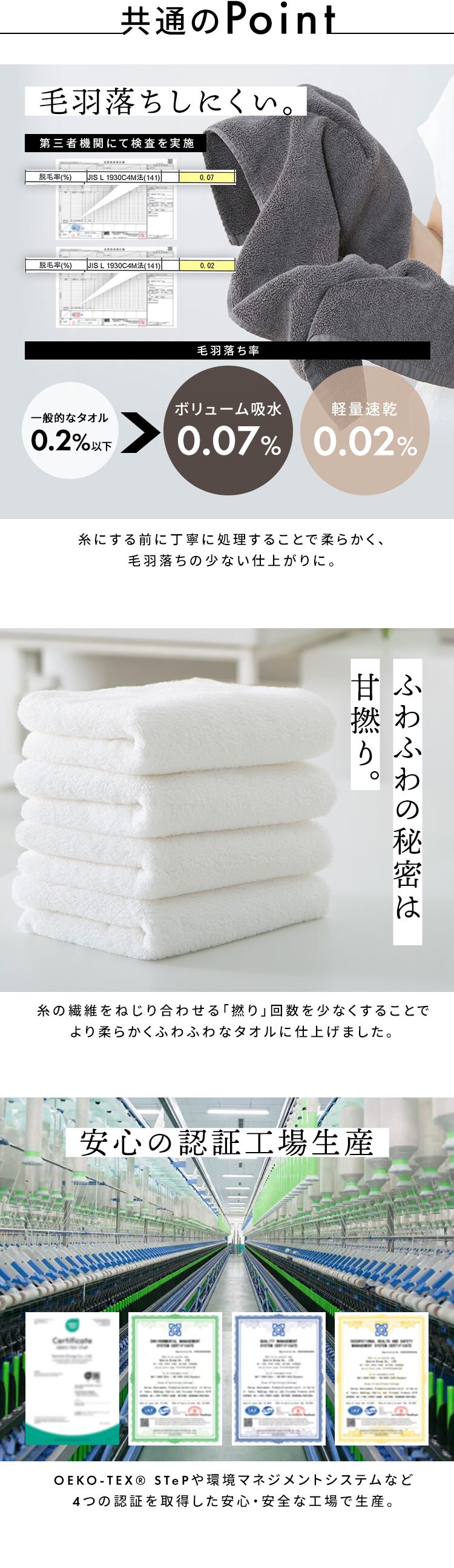 ボリューム吸水 フェイスタオル 5枚セット ホワイト【プラザセレクト】3