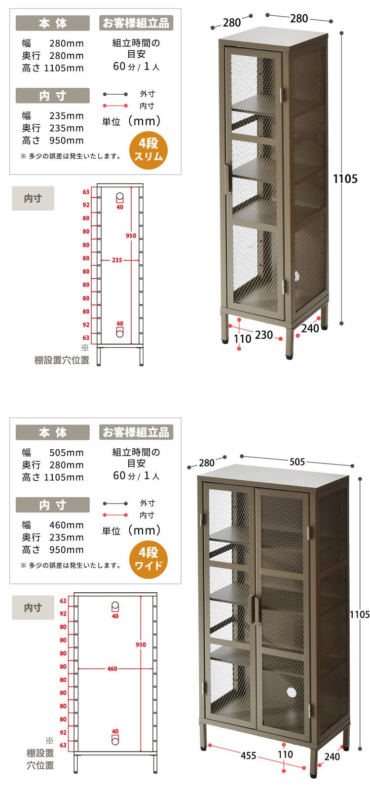 B.Bファニシング BURUCK スリムメッシュキャビネット 4段 BRLS0329KIBLK ブラック【時間指定不可】【プラザセレクト】【代引き不可】7