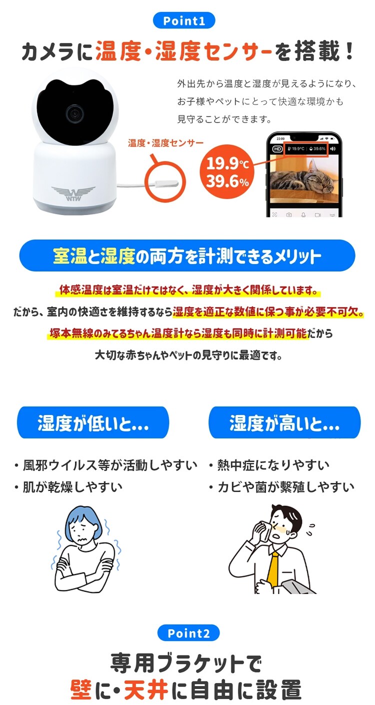 塚本無線 ペットカメラ みてるちゃん猫 23 温度計 WTW-IPW268TTW-5 【プラザセレクト】1