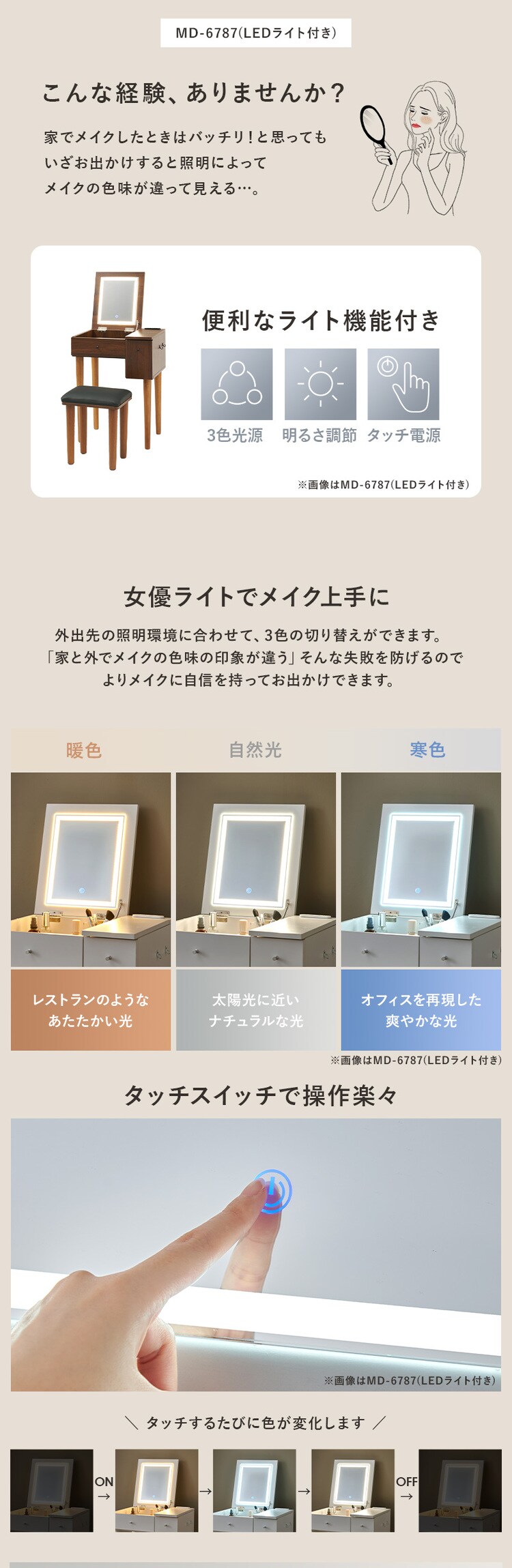 ドレッサー 幅51cm MD-6587DBR ダークブラウン【時間指定不可】【代引不可】【同梱不可】【プラザセレクト】3