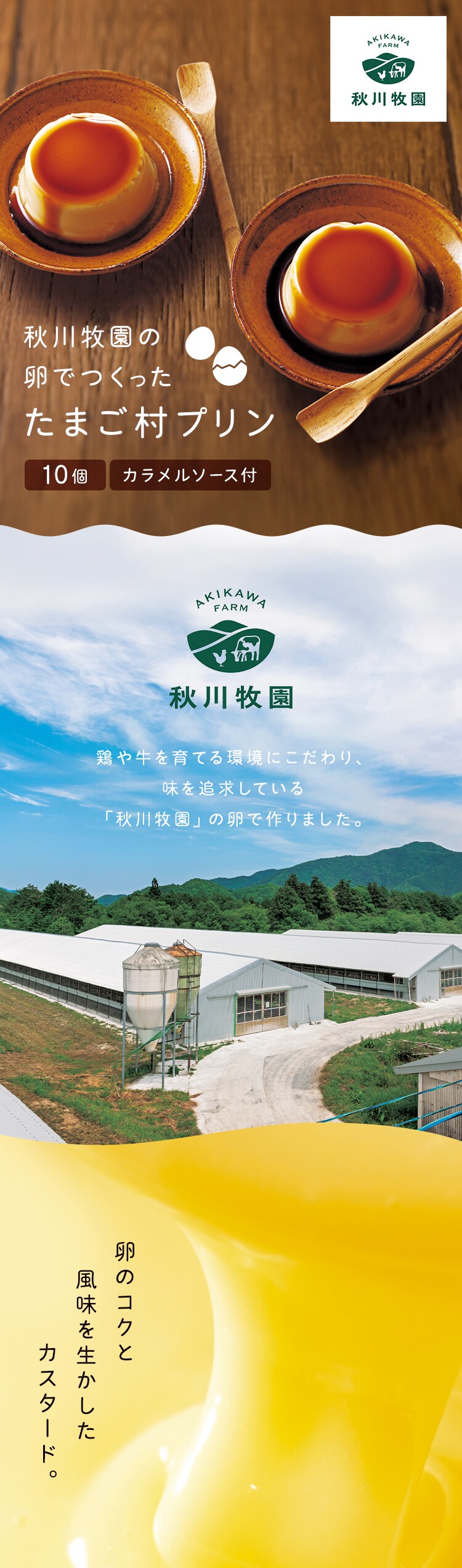 【7％OFF！】【秋川牧園】 秋川牧園の卵でつくったたまご村プリン 10個 AKB-0040