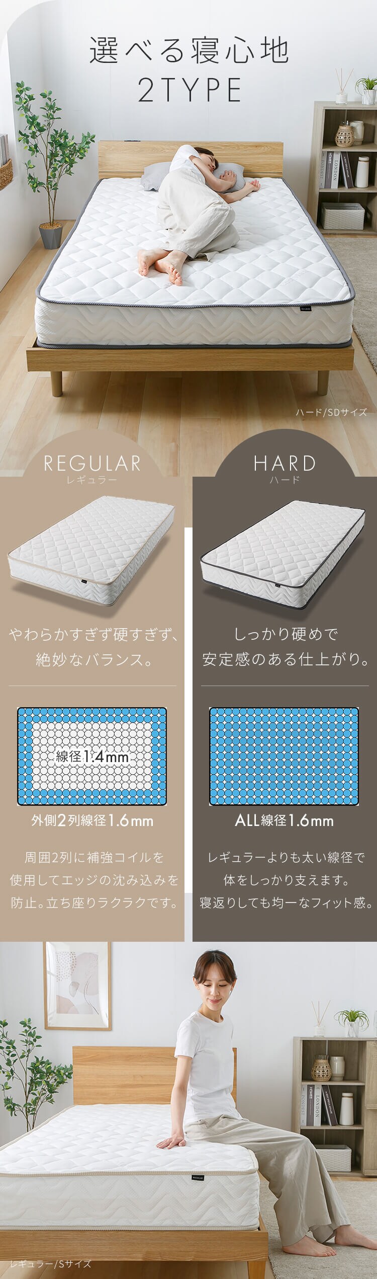 超高密度ポケットコイルマットレスHARD SD PC1104(H) 5