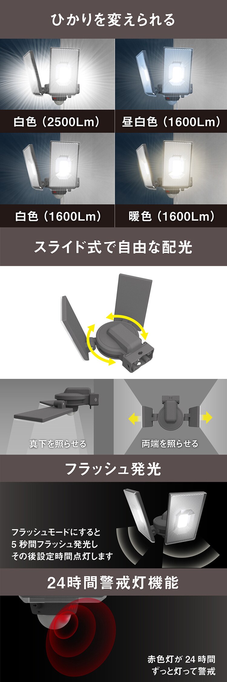 ２灯スライド型センサーライトAC電源式 ブラック LED-AC2050 1
