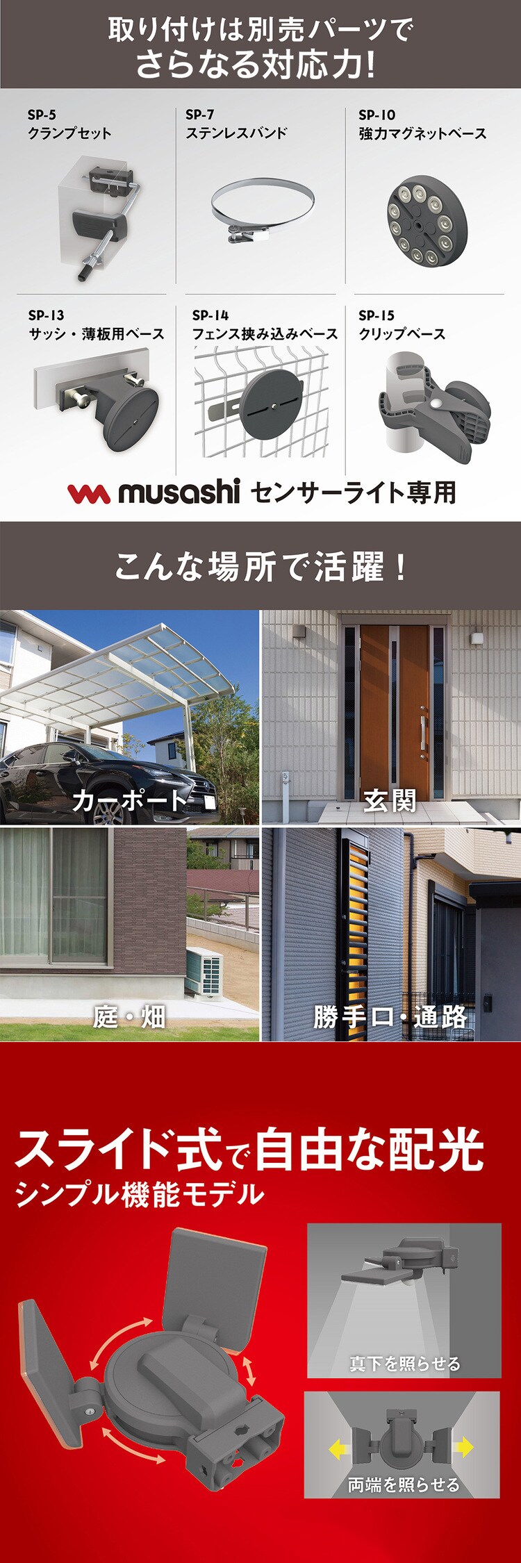 ２灯スライド型センサーライトAC電源式 ブラック LED-AC2014 1