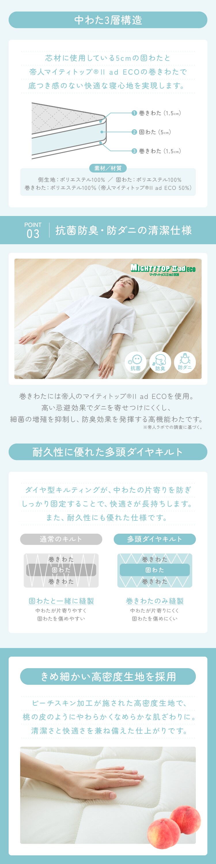 ふとんファクトリー 腰サポートバランス三層敷き布団 SLアイボリー 2