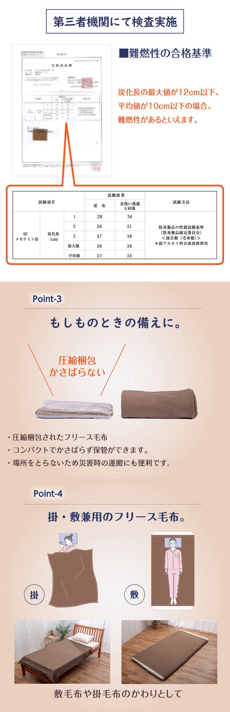 日本防炎協会認定　備蓄用難燃毛布 ブラウン 73-0287 【プラザセレクト】1