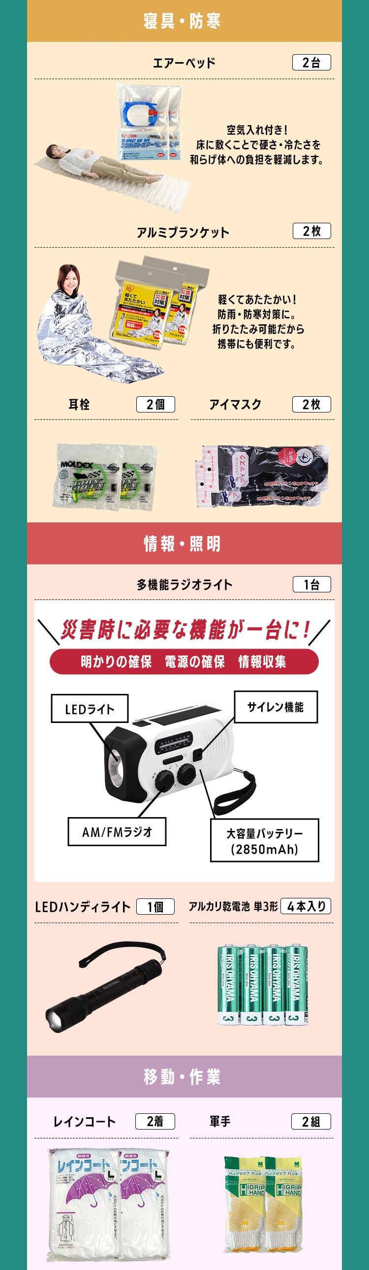 防災リュック 2人用 51点 食品付き 防災セット8