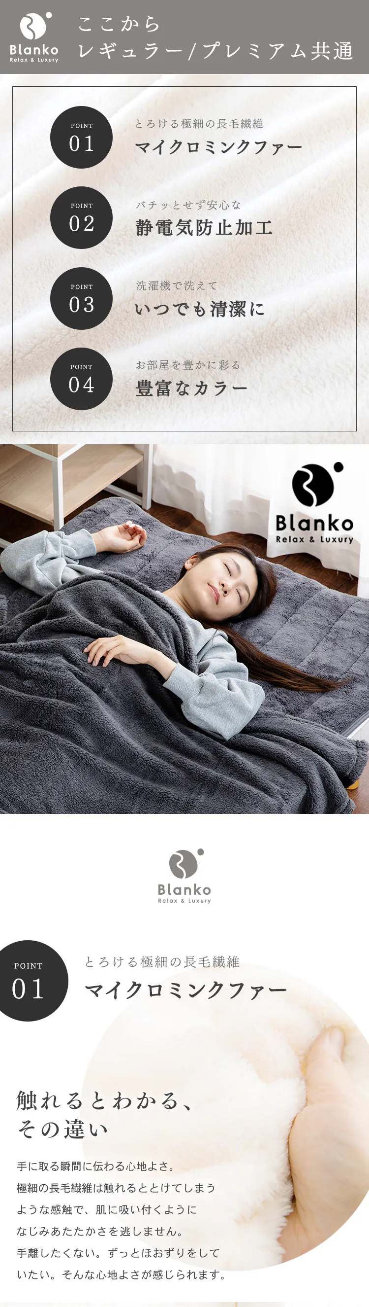 Blanko毛布 シングル マイクロミンクファー 洗濯可 ダークブルー 3