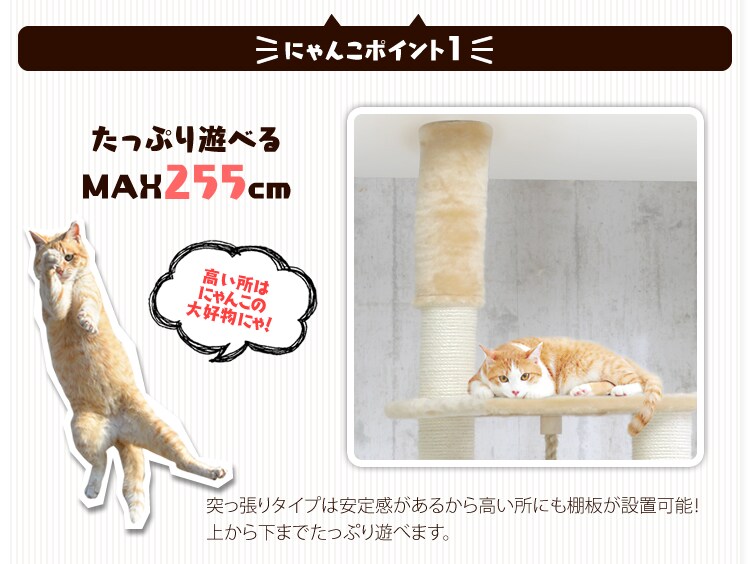 ≪天井突っ張り≫キャットタワー QQ80037 ベージュ2