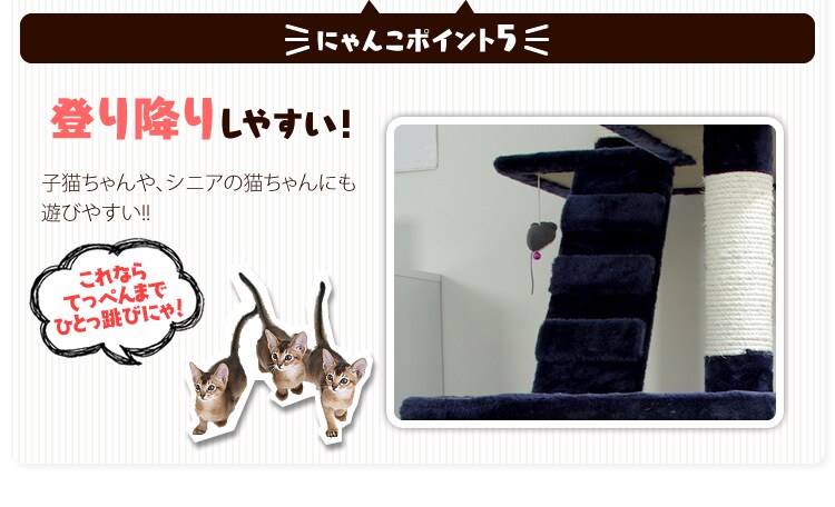 キャットタワー ビッグ ネイビー・ホワイト【プラザセレクト】5
