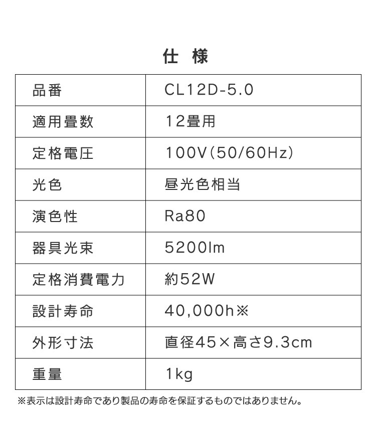 【訳あり】LEDシーリングライト 12畳調光　5200lm　CL12D-5.012