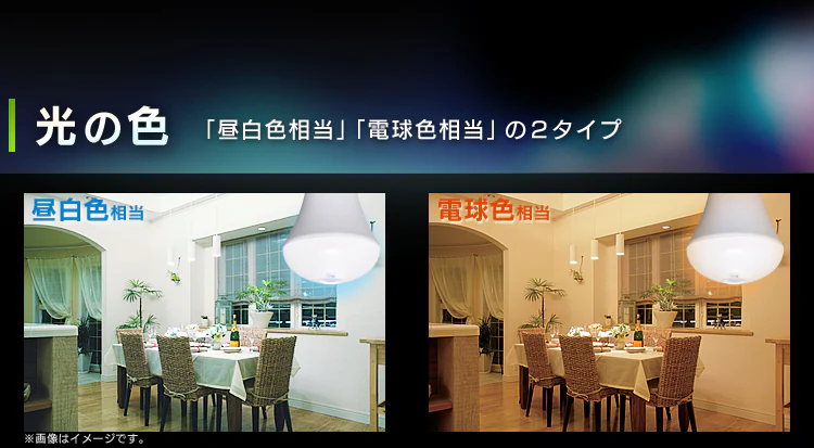光の色「昼白色相当」「電球色相当」の2タイプ