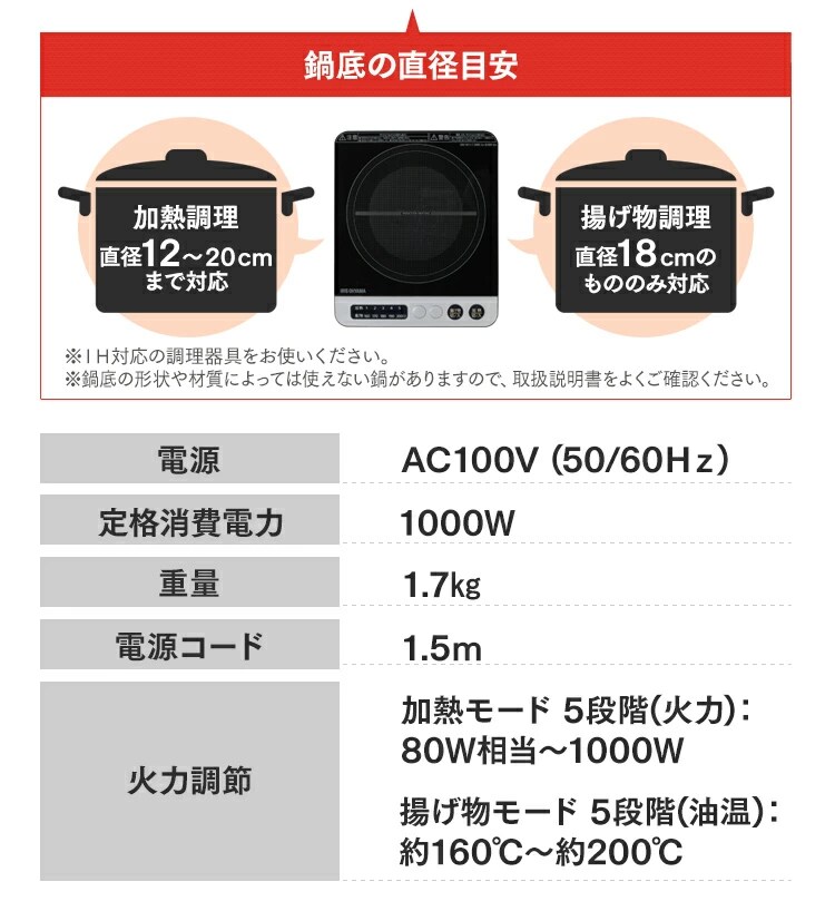IHコンロ 1口 1000Ｗ IHK-T36-W ホワイト14