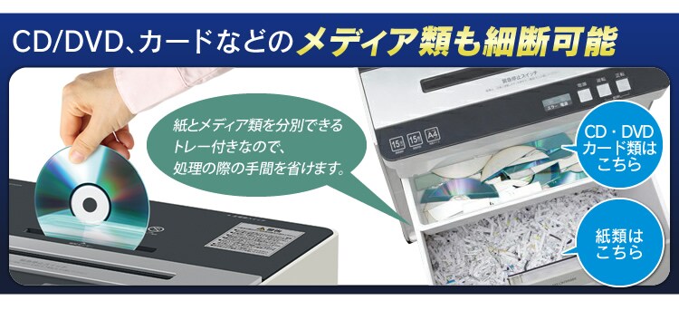 CD/DVD、カードなどのメディア類も細断可能