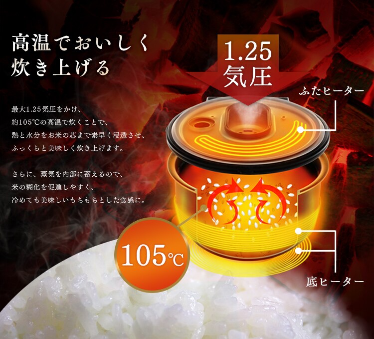 高温でおいしく炊き上げる