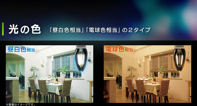 光の色「昼白色相当」「電球色相当」の2タイプ