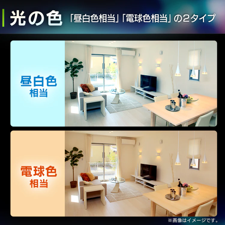光の色「昼白色相当」「電球色相当」の2タイプ