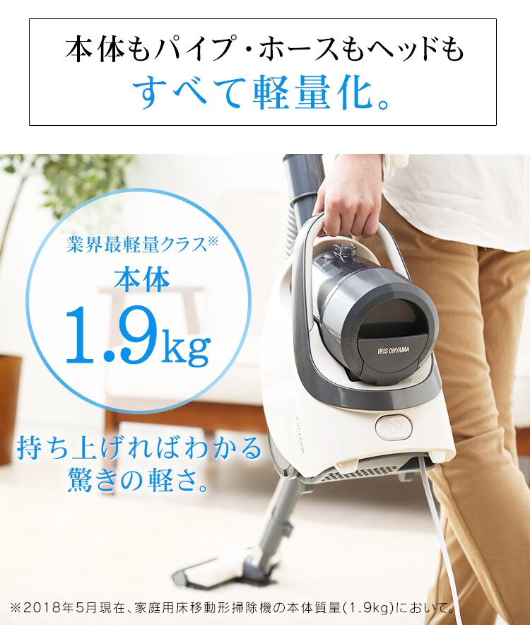 本体もホースもパイプもヘッドもすべて軽量化。