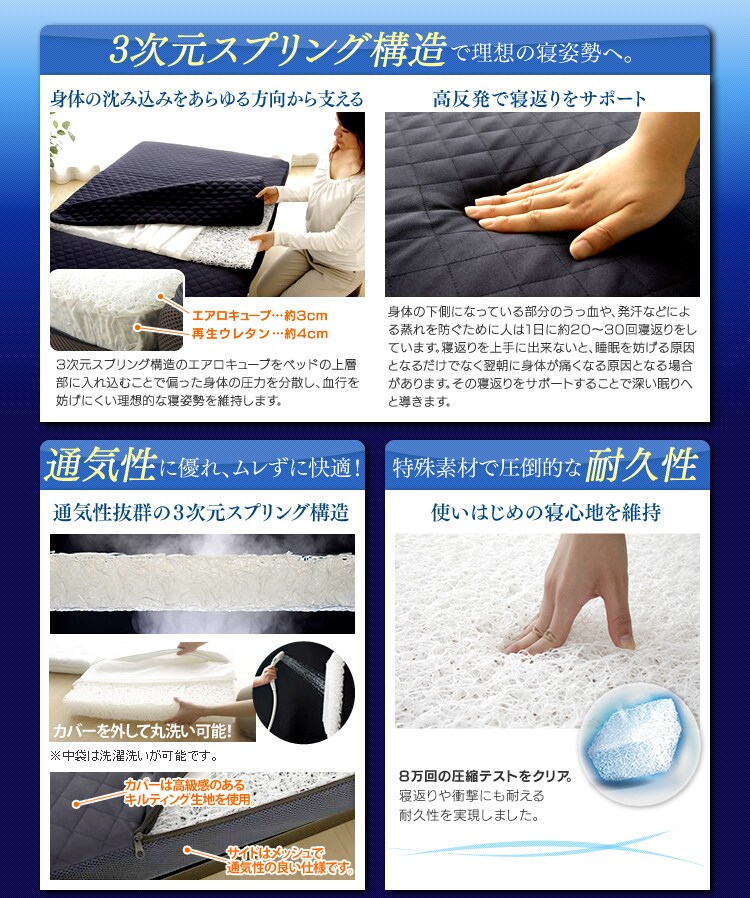 3次元スプリング構造で理想の寝姿勢へ