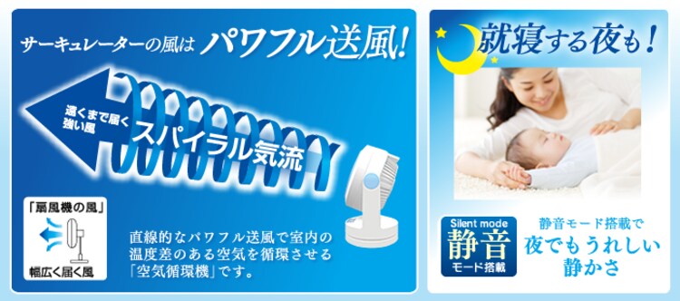 強力コンパクトサーキュレーター　静音・首振り CFA-152-W/Gホワイト/グリーン1