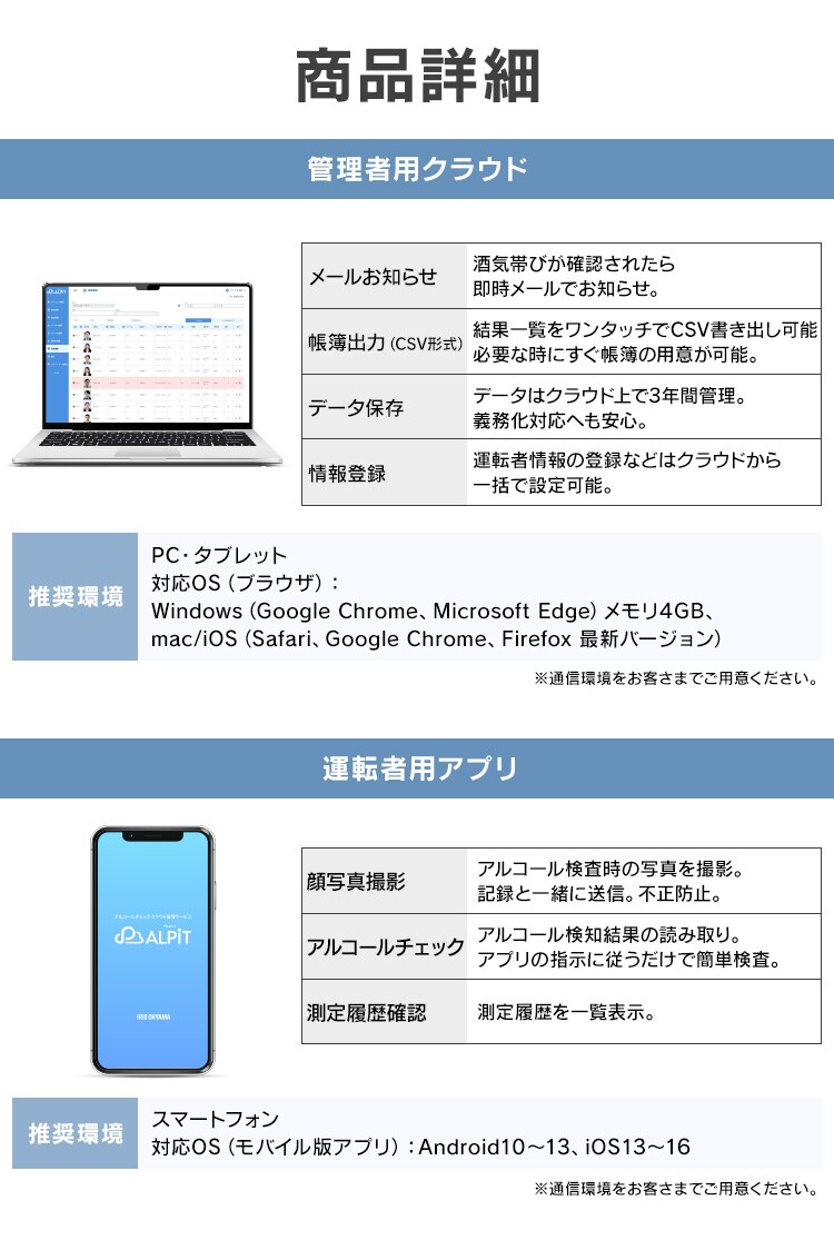 アルコールチェッカー クラウド管理サービス「ALPiT」端末無し【ビジネス会員限定2年月額自動更新プラン】7