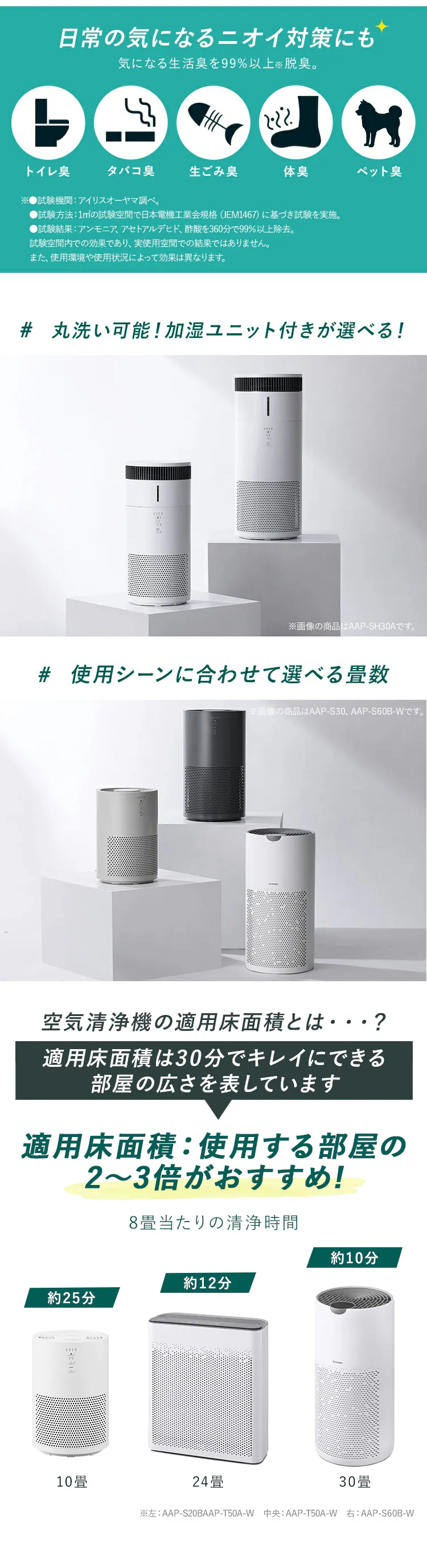 空気清浄機 30畳 円柱型 静音 大畳数 切タイマー シンプル お手入れ簡単 AAP-S60B-W ホワイト1