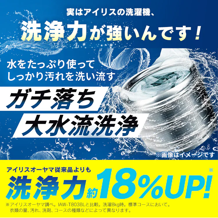 洗濯機 8kg 洗剤自動投入 ガチ落ち大水流洗浄 インバーター搭載 ガラストップ 残り湯で節水 二人暮らし ファミリー向け KAW-80B-W0