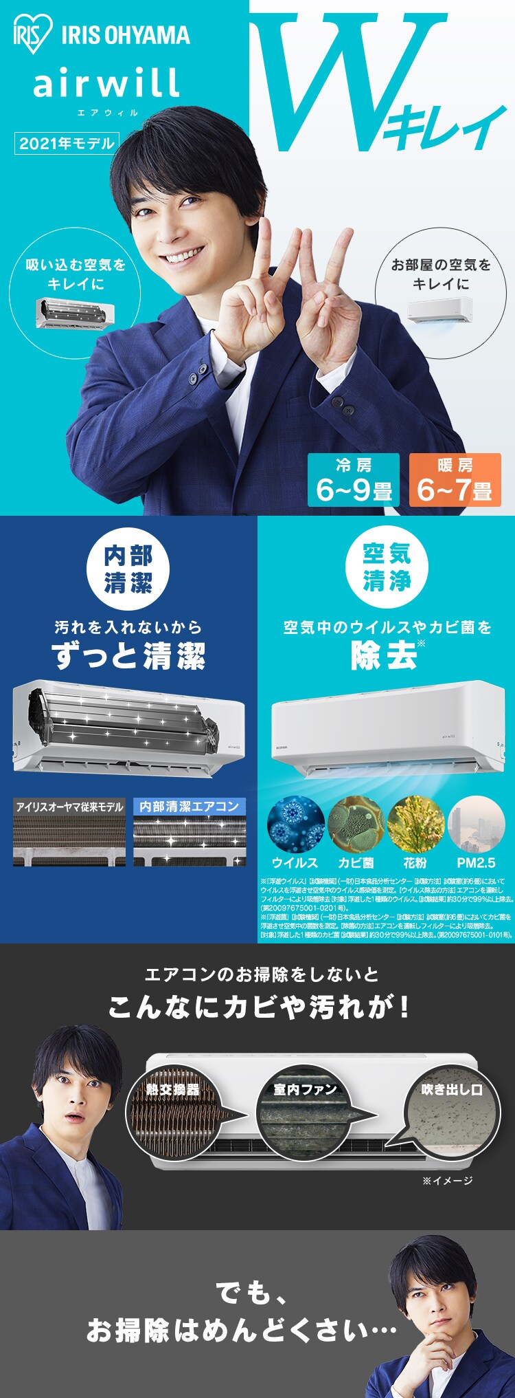 【訳あり】エアコン 6畳 2.2kw airwill 内部清潔・空気清浄 IAF-2205GF0