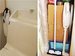 トイレ奥の細いスペース(左)や、物入れの手前に空いた薄いスペース(右)でスタンバイ
