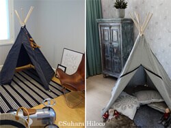 *木材と布の材料を準備してティピーテントをDIYで手作りする家庭もある
