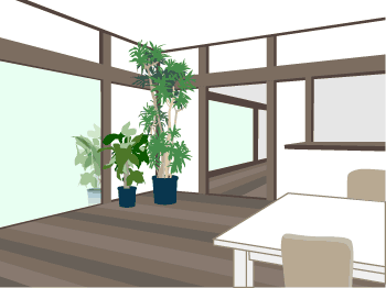 リビングやダイニングなどの広い空間には、本物の木を思わせるような背の高い大きな植物を置いてみましょう。