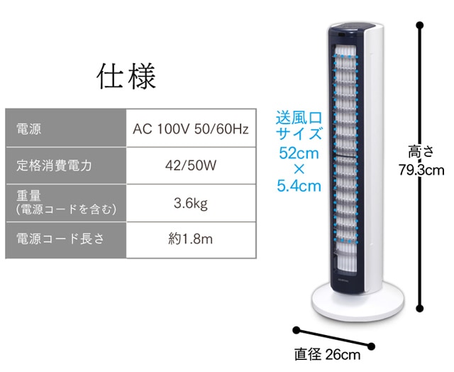 タワーファン  扇風機　マイコン式 TWF-C82T アイリスオーヤマ