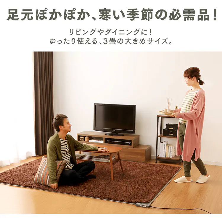 ホットカーペット 3畳 195×235cm 温度調節無段階 省エネ室温センサー グレー HCM-T2420