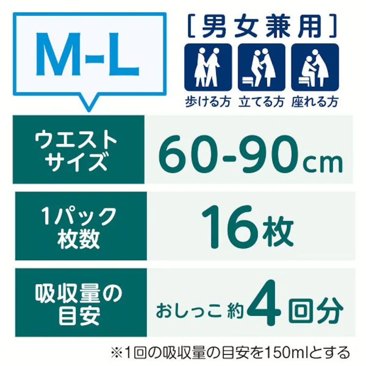 肌ケア アクティ 大人用紙おむつ 長時間パンツ 約4回分 消臭抗菌プラス M-L 16枚
