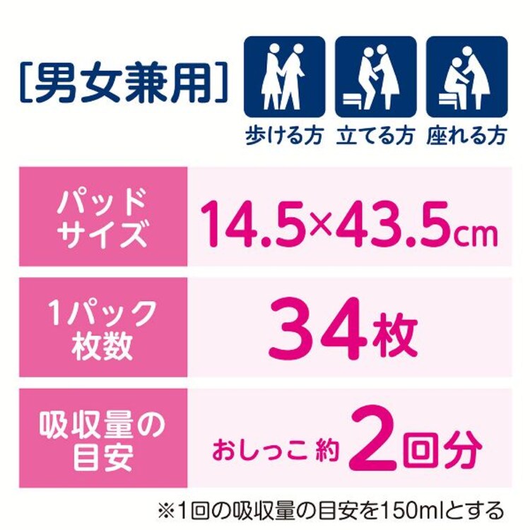 肌ケア アクティ 大人用紙おむつ 紙パンツ用尿とりパッド 消臭抗菌プラス 2回分吸収 34枚 