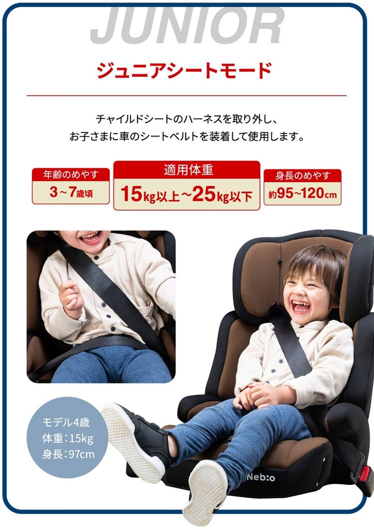 チャイルドジュニアシートNebio1歳~11歳洗える取付簡単軽量3WAYポップピットF中塚小児車工業所